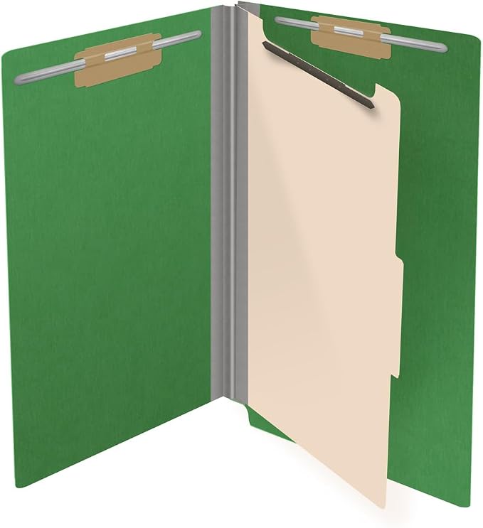 Ecom Folders Top Tab Pressboard Classification Folders | Legal Size 25 Pt Stock with 1 Divider | 2/5 Cut ROC Tab for Medical & Office Filing | 4 Filing Sections | Moss Green, Box of 10 - Image 4