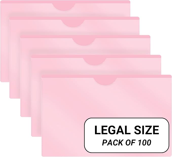 Doctor Stuff - Vinyl Plastic Pocket File Folders Closed Sides, Legal Size, Pack of 100, Clear Front Top Loading Job Jacket, Documents Holder for Office and Medical Files, Pink by DoctorStuff