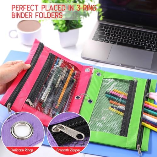 Fainne 60 Pack Pencil Pouches for 3 Ring Binder, A4/letter Size Compatible, 3 Hole Zipper Pouches with Clear Window, Double Zipper Pencil Case Bulk for Office School College Supplies(Multi Color) - Image 4