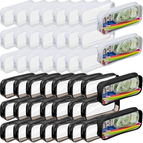 Fainne 50 Pcs Clear Pencil Pouch Bulk 7.87x1.38 Zipper Bag, Black, White by Fainne