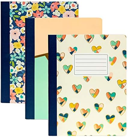Pukka Pad, Carpe Diem Composition Notebooks - 3 Pack of Journals Featuring 140 Pages of College Ruled 80GSM Paper with Sturdy Cover Stock - 9.75 x 7.5in - Floral Love by PukkaPad
