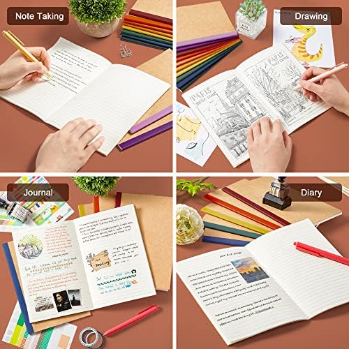feela 16 Pack Composition Notebooks Bulk, Kraft Cover Lined Blank College Ruled Composition Travel Journals with Jewel Tone Spines For Women Students, 60 Pages, 8.3”x 5.5”, A5, 8 Vintage Colors - Image 7