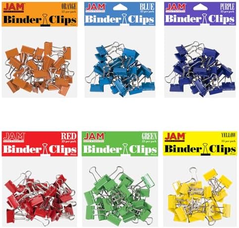 JAM PAPER Colorful Binder Clips Assortment - Small - 3/4 Inch (19 mm) - Assorted Rainbow Colors - 150 Binderclips/Pack by JAMPaper