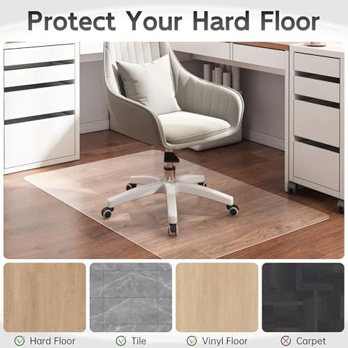 Office Chair Mat, 1/8" Thick 53" x 45" Crystal Clear Hard Floor Chair Mat, Transparent Floor Protector Mat Flat Without Curling - Image 2