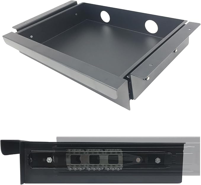 Under Desk Mounted Sliding Pull-out Drawer, W 15.3" x D 8.8" | Storage Organizer for Sit Stand Workstation, Metal, Black (Medium) - Image 8