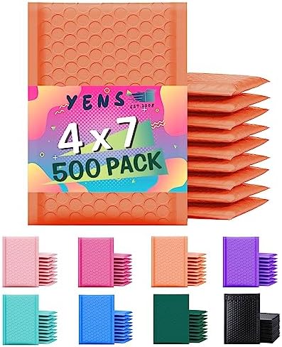 Yens Bulk Orange Poly Bubble Mailers 4x8 500 Pack Usable 4x7 by YensPackage