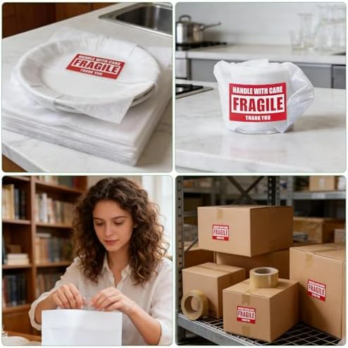 350 Pcs Dish Packing Supplies for Moving, 250 Cushion Foam Pouches(4 Sizes 16x12'',12x12'',12x8'',8x8'') and Foam Sheets(12x12'') with 100 Fragile Stickers for Packing,Storage,Shipping - Image 6