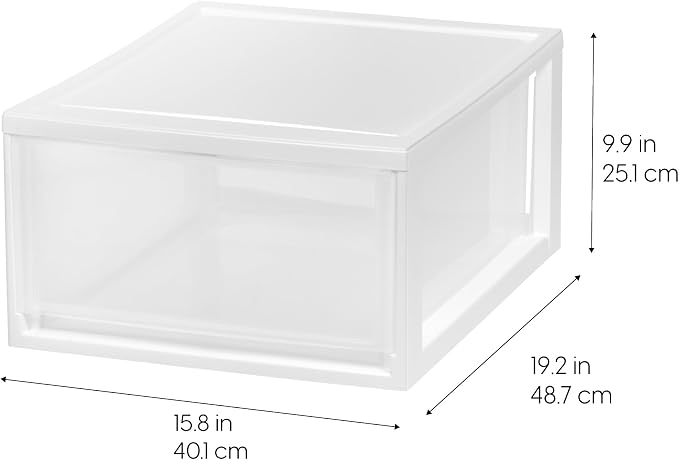 IRIS USA 2-Pack 30 Qt. Stacking Drawer Organizer with Sliding Drawer, White | Store clothing, accessories, pantry items, and household essentials around your home with organized storage solutions - Image 3