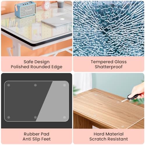 JAMBALAY Tempered Glass Desk Pad to Protect Desk, 32" x 20" Office Desk Pad for Keyboard and Computer Monitor, Clear Desk Protector Pad, Clear Desk Mat for Desktop Dry Erase - Image 2