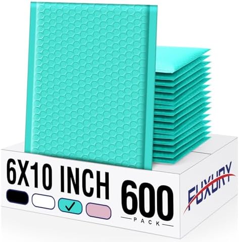 Fuxury Bubble Mailers Bulk 6x10“ 600 Pack Teal Padded Envelopes by Fuxury