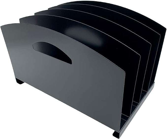Huron Desktop File Organizer Vertical 4 Slot w/Handles, Black Steel - Image 3