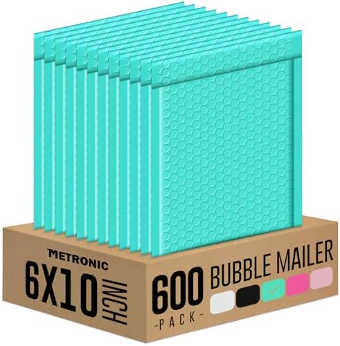 Metronic Bubble Mailers 6x10 Inch 600 Pack Teal Waterproof Padded Envelopes by METRONIC