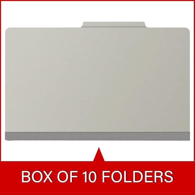 25 Pt. Pressboard Classification Folders, 2/5 Cut ROC Top Tab, Legal Size, 2 Dividers, Light Gray (Box of 10) - Image 6