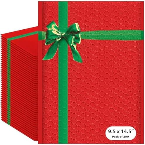 Christmas Bubble Mailers 9.5x14.5 Poly Padded Envelopes #4, 200 Pack by BAYLUE