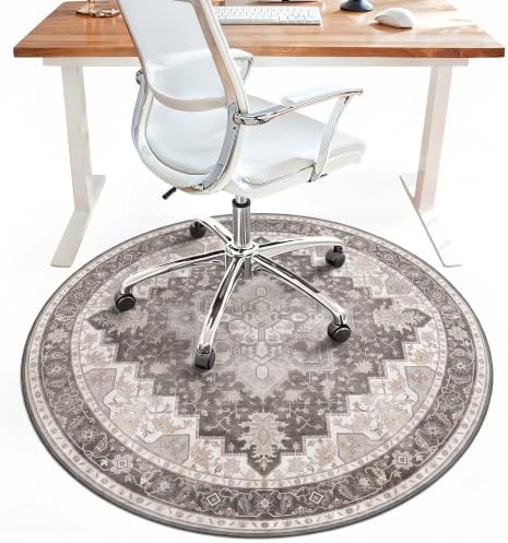 5FT Round Office Chair Mat for Hardwood Floor, Non-Slip Washable Tawny Grey by BESBLEE
