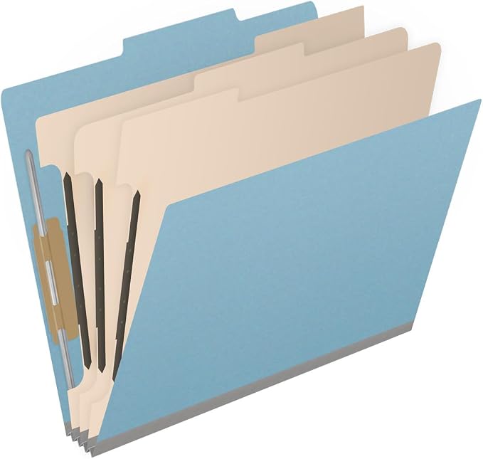25 Pt. Pressboard Classification Folders, 2/5 Cut ROC Top Tab, Letter Size, 3 Dividers, Light Blue (Box of 10) - Image 2