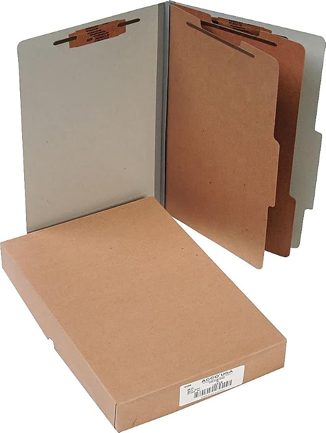 ACCO 16056 ACCO Pressboard 25-Point Classification Folders, Lgl, 6-Section, Mist GY, 10/Box - Image 2