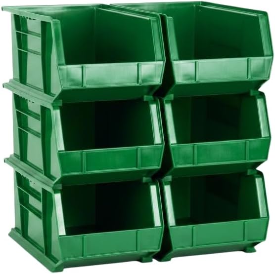 HE HUDSON EXCHANGE 15" x 8" x 7" (6 Pack) Plastic Stackable Storage Bin, Green by HudsonExchange