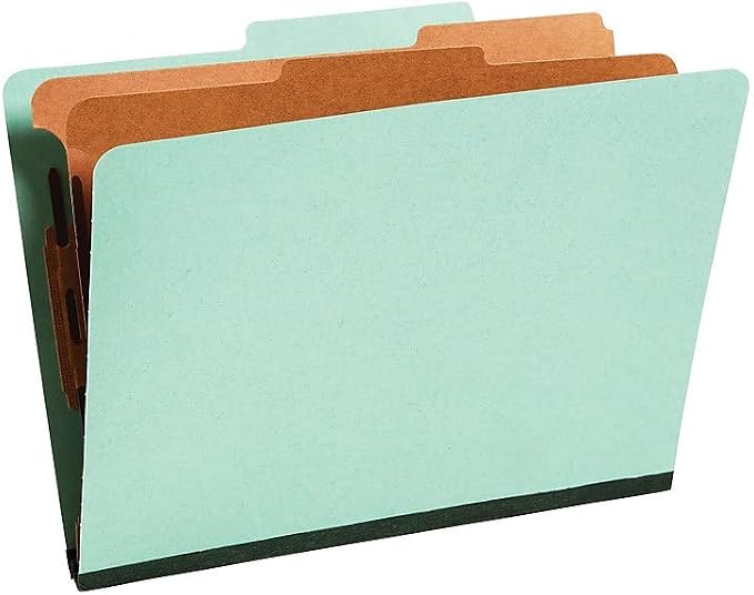 Staples Pressboard Classification Folder, Letter Size, 2 Dividers, 2/5‑Cut Top Tab, Green, Durable Construction, 20/Box - Image 2