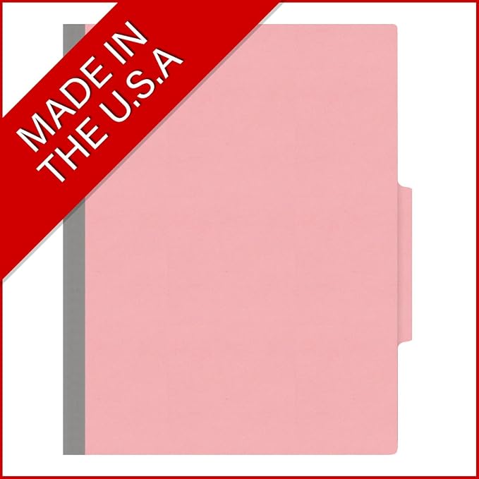 Heavy Duty End Tab Color Folders, 2/5 Cut ROC Top Tab, Letter Size, 2 Divider, Pink (Box of 10) - Image 5