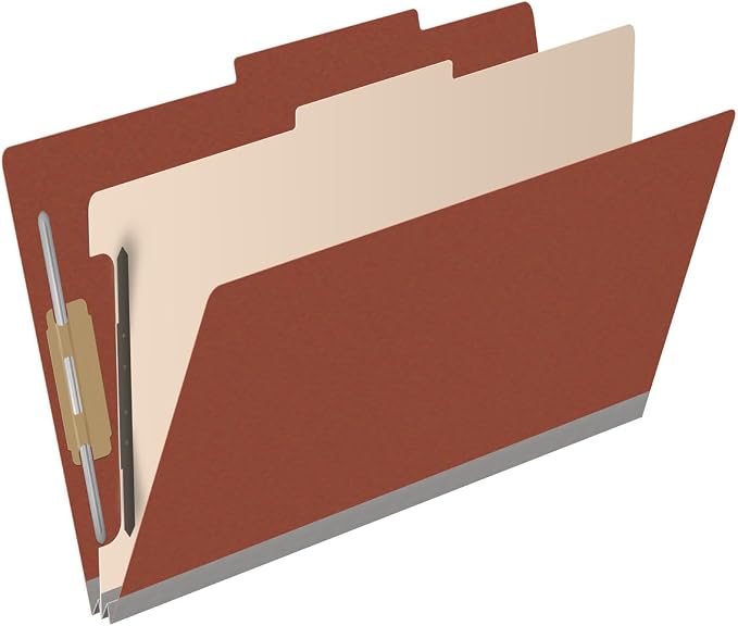 25 Pt. Pressboard Classification Folders, 2/5 Cut ROC Top Tab, Legal Size, 1 Divider, Brick Red (Box of 10) - Image 2