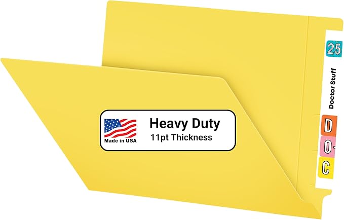 Yellow File Folders, USA Made, Doctor Stuff, No Fasteners, Durable 11pt, Reinforced End Tab, Colored Office & Medical Charts and Patient Chart Folder, Box of 100 by DoctorStuff