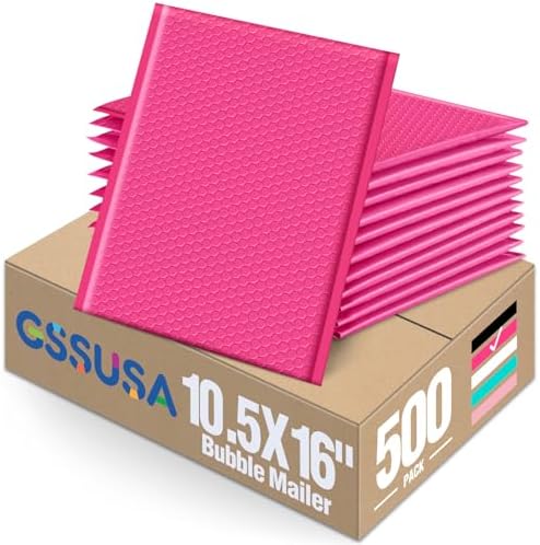 GSSUSA Pink Bubble Mailers 10.5x16" 500 Pack Padded Envelopes Self Seal by GSSUSA