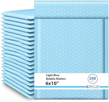 Light Blue Bubble Mailers 6x10, Poly Padded Envelopes #0, 250 Pack by BAYLUE
