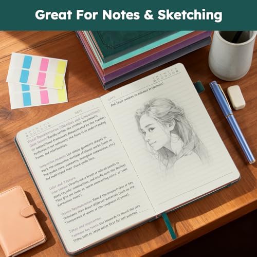 FOCUS DAY A5 Journal Notebook for Women Men, 320 Pages Lined Journaling Notebook with 100GSM Thick Paper, Hardcover Leather Note book for Work Writing Note Taking Diary, School, 5.7'' X 8.4'', Green - Image 6