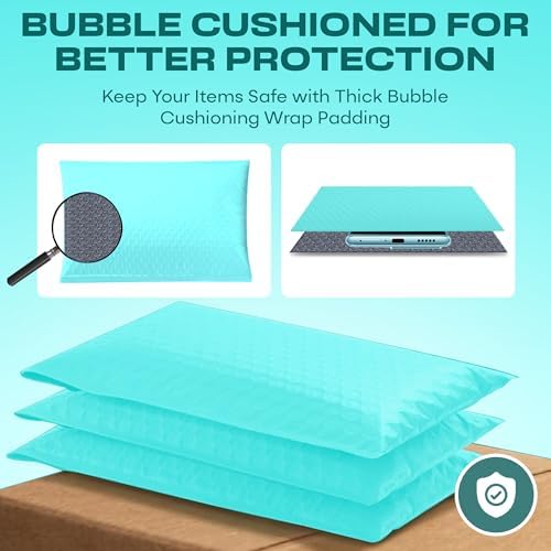 Teal Bubble Mailers 12.5x19.5 Self Seal Poly Padded Envelopes #6, 100 Pack - Image 6