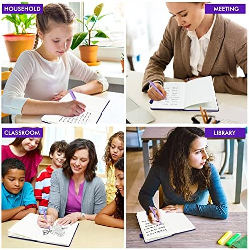 feela 12 Pack Notebooks Journals Bulk, Hardcover Notebook Classic Ruled Journal Set with Pen Holder for School Business Work Travel Writing, with 12 Black Pens, 120 GSM, 5.1”x8.3”, A5, Purple - Image 7