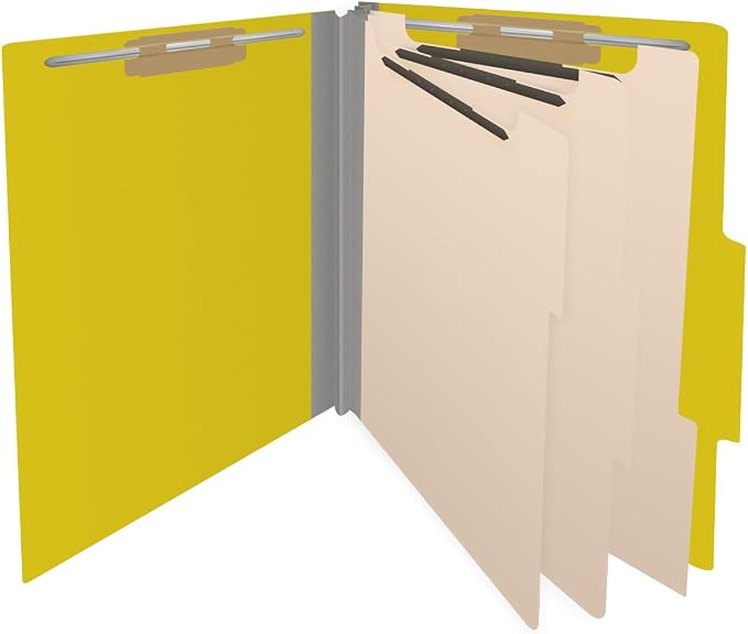 25 Pt. Pressboard Classification Folders, 2/5 Cut ROC Top Tab, Letter Size, 3 Dividers, Yellow (Box of 10) - Image 4