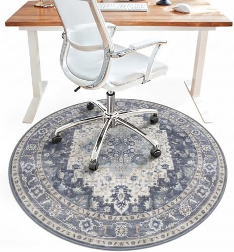 5FT Round Office Chair Mat for Hardwood Floor, Non-Slip Washable Navy by BESBLEE