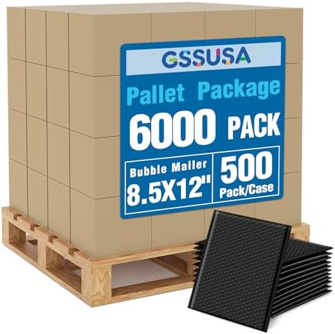 GSSUSA Black Bubble Mailers 8.5x12 Padded Envelopes 1 Pallet Pack of 6000 by GSSUSA