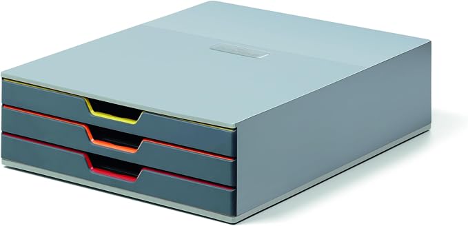 Durable Varicolor 3 Drawer Unit - Gray Desktop Drawer Set with 3 Color Coded Draws - Letter to Folio Size Files - Perfect for Storing Documents and Paper Work by DURABLEOfficeProducts