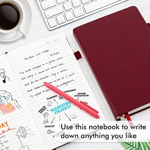 feela 24 Pack Journal Notebook for Work, Business Notebook Bulk Hardcover Lined Writing Journal with Pen Holder for Men Women Note Taking, with 24 Black Pens, 120 GSM, 5.1”x8.3”, A5, Wine - Image 4