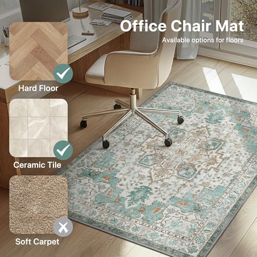 48"x60" Office Chair Mat for Hardwood Floor, Non-Slip Washable Cyan - Image 3