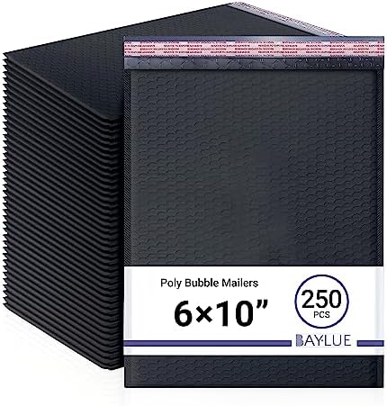 Black Bubble Mailers 6x10, Poly Padded Envelopes #0, 250 Pack Bulk by BAYLUE