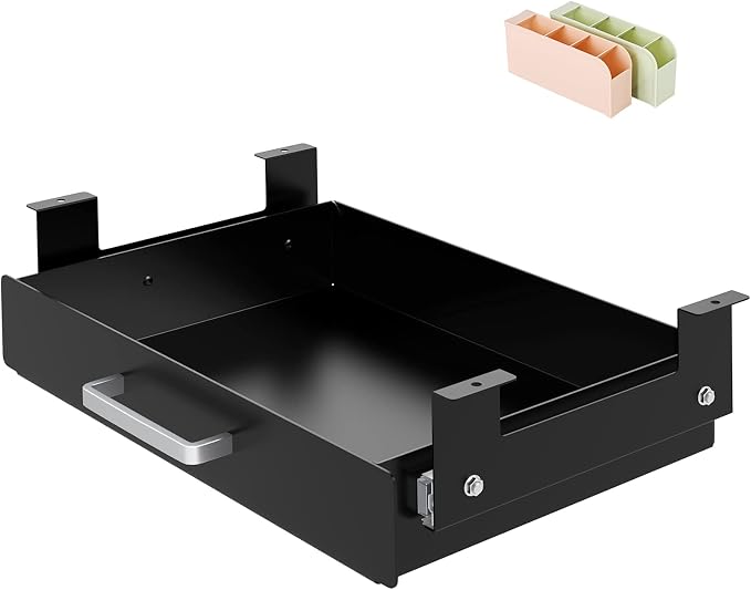 Gome Under Desk Pull-Out Drawer - Storage Organizer Office Mounted, Easy Slide-Out Pencil Drawer for Space Saving, Ideal for Sit-Stand Workstation with 1.2" High Crosspiece by GOME