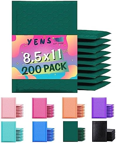 Yens Bulk Green Poly Bubble Mailers 8.5x12 200 Pack Usable 8.5x11 by YensPackage