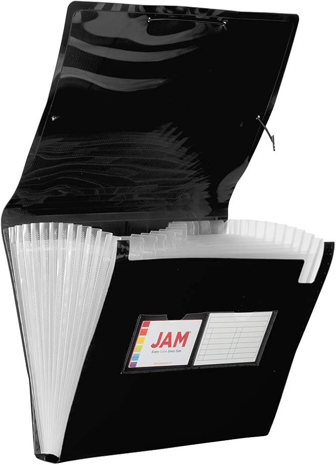 JAM PAPER Accordion Folders - 13 Pocket Plastic Expanding File - Letter Size - 9 x 13 - Black - Sold Individually by JAMPaper