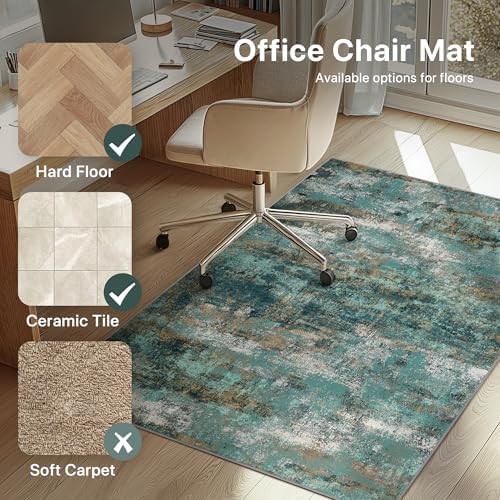 36"x48" Office Chair Mat for Hardwood Floor, Non-Slip Washable Teal Blue - Image 3