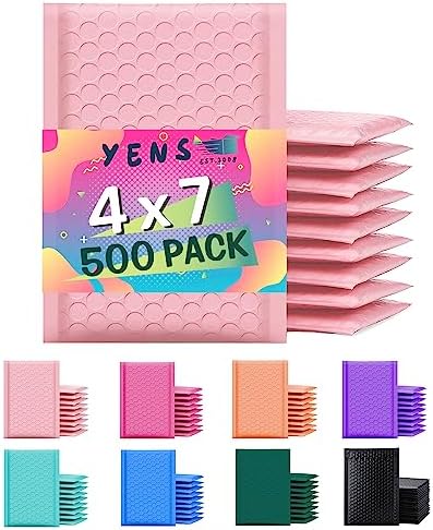 Yens Bulk Light Pink Poly Bubble Mailers 4x8 500 Pack Usable 4x7 by YensPackage