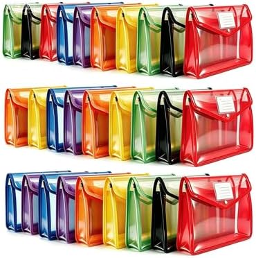 28 Pack Plastic Expanding File Folder with Pocket Label Colorful File Pouch | Clear Expandable Folder Organizer Snap Closure Large Capacity No Divider For A4 Size Letter ,Documents Home School & Office by Unknown