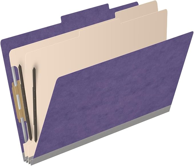 25 Pt. Pressboard Classification Folders, 2/5 Cut ROC Top Tab, Legal Size, 2 Dividers, Purple (Box of 10) - Image 2