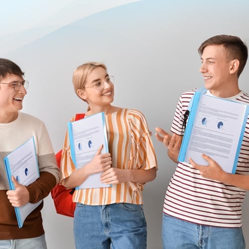 Feifeiya 48 Pack Plastic Report Covers with 3 Prongs Presentation Folders Bulk, 100 Sheet Capacity, Clear Front Report Covers for Presentation Document Paper School Office Supplies (Sky Blue) - Image 6