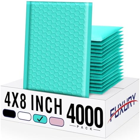 Fuxury Teal Bubble Mailers Bulk 4x8" 4000 Pack, Waterproof Padded Envelopes by Fuxury