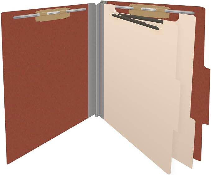 25 Pt. Pressboard Classification Folders, 2/5 Cut ROC Top Tab, Letter Size, 2 Dividers, Brick Red (Box of 10) - Image 4