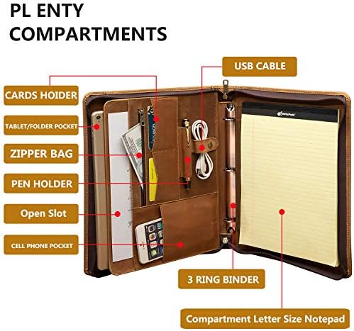 YIWEN Personalized Leather 3 Ring Binder Portfolio for 8.5 x 11” Notepad - Image 2