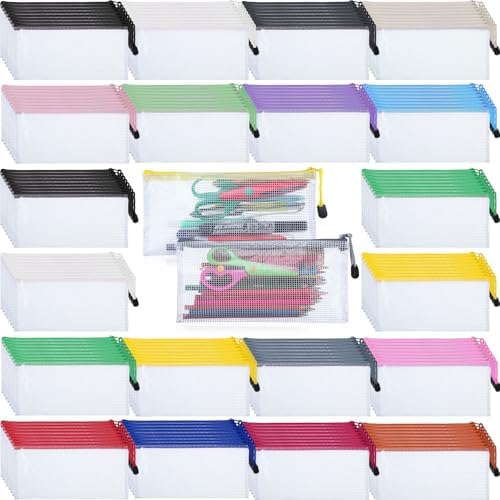 Zhehao 400 Pcs A6 Mesh Zipper Pouch Pencil Pouch with Zipper Waterproof Mesh Storage Bags Small Zipper File Bags for Classroom Organization School Office Supplies, 9.5 x 4.5 Inch (16 Assorted Colors) by Zhehao